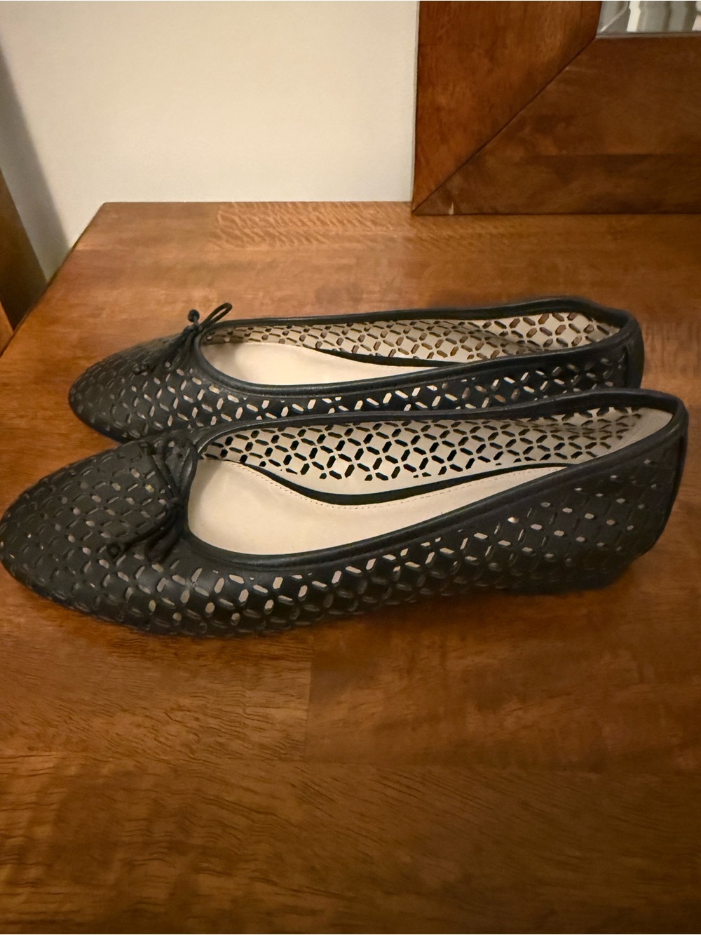 Louise et Cie Black Laser-Cut Ballet Flats with Bow